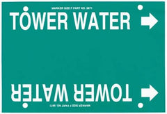 Made in USA - Pipe Marker with Tower Water Legend and Arrow Graphic - 6 to 8" Pipe Outside Diam, White on Green - USA Tool & Supply