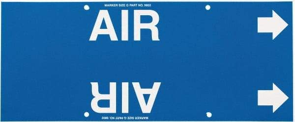 Made in USA - Pipe Marker with Air Legend and Arrow Graphic - 8 to 10" Pipe Outside Diam, White on Blue - USA Tool & Supply