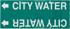 Made in USA - Pipe Marker with City Water Legend and Arrow Graphic - 8 to 10" Pipe Outside Diam, White on Green - USA Tool & Supply