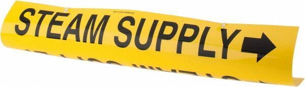 Made in USA - Pipe Marker with Steam Supply Legend and Arrow Graphic - 10 to 10" Pipe Outside Diam, Black on Yellow - USA Tool & Supply