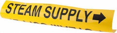 Made in USA - Pipe Marker with Steam Supply Legend and Arrow Graphic - 10 to 10" Pipe Outside Diam, Black on Yellow - USA Tool & Supply