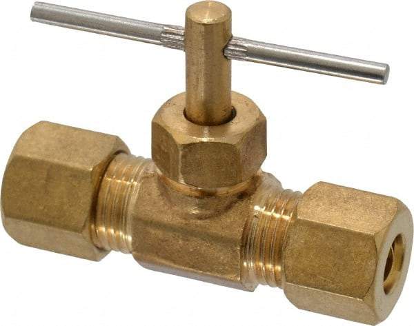 Cerro - 1/4" Pipe, Inline Needle Valve - Compression x Compression Ends, Brass Valve, 150 Max psi - USA Tool & Supply