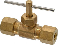 Cerro - 1/4" Pipe, Inline Needle Valve - Compression x Compression Ends, Brass Valve, 150 Max psi - USA Tool & Supply