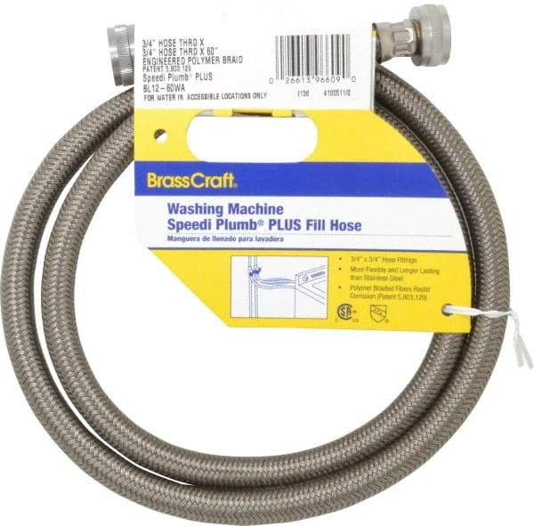 Brass Craft - 3/4" Hose Bibb Inlet, 3/4" Hose Bibb Outlet, Brass Flexible Connector - Braided Stainless Steel, Use with Washers - USA Tool & Supply