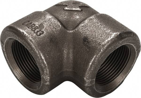 Made in USA - Size 1-1/4", Class 3,000, Forged Carbon Steel Black Pipe 90° Elbow - 925 psi, Threaded End Connection - USA Tool & Supply