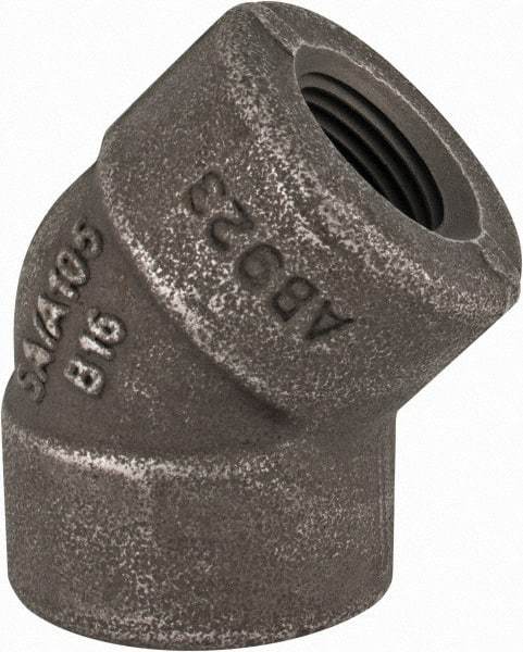 Made in USA - Size 1/2", Class 3,000, Forged Carbon Steel Black Pipe 45° Elbow - 925 psi, Threaded End Connection - USA Tool & Supply
