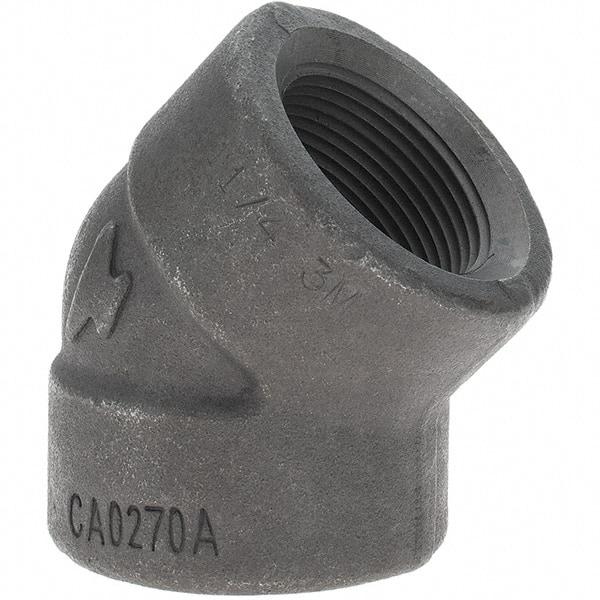 Made in USA - Size 1-1/4", Class 3,000, Forged Carbon Steel Black Pipe 45° Elbow - 925 psi, Threaded End Connection - USA Tool & Supply