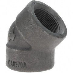 Made in USA - Size 1-1/4", Class 3,000, Forged Carbon Steel Black Pipe 45° Elbow - 925 psi, Threaded End Connection - USA Tool & Supply
