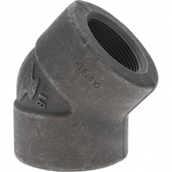 Made in USA - Size 1-1/2", Class 3,000, Forged Carbon Steel Black Pipe 45° Elbow - 925 psi, Threaded End Connection - USA Tool & Supply