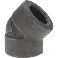 Made in USA - Size 1-1/2", Class 3,000, Forged Carbon Steel Black Pipe 45° Elbow - 925 psi, Threaded End Connection - USA Tool & Supply