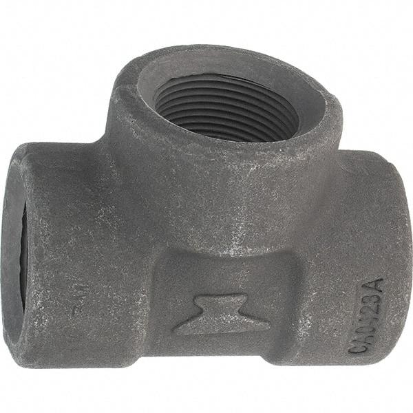 Made in USA - Size 1-1/4", Class 3,000, Forged Carbon Steel Black Pipe Tee - 925 psi, Threaded End Connection - USA Tool & Supply