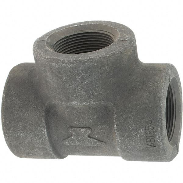 Made in USA - Size 1-1/2", Class 3,000, Forged Carbon Steel Black Pipe Tee - 925 psi, Threaded End Connection - USA Tool & Supply