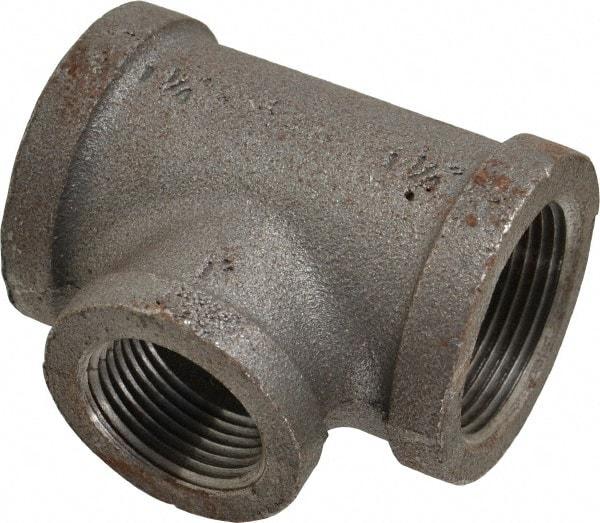 Made in USA - Size 1-1/4 x 1-1/4 x 1", Class 150, Malleable Iron Black Pipe Reducing Tee - 150 psi, Threaded End Connection - USA Tool & Supply