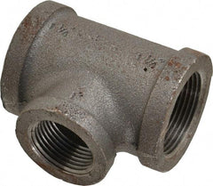 Made in USA - Size 1-1/4 x 1-1/4 x 1", Class 150, Malleable Iron Black Pipe Reducing Tee - 150 psi, Threaded End Connection - USA Tool & Supply