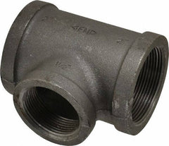 Made in USA - Size 2 x 2 x 1-1/2", Class 150, Malleable Iron Black Pipe Reducing Tee - 150 psi, Threaded End Connection - USA Tool & Supply