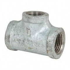 Made in USA - Class 150, 1/2 x 1/2 x 3/8" Galvanized Pipe Reducing Tee - Threaded, Malleable Iron - USA Tool & Supply