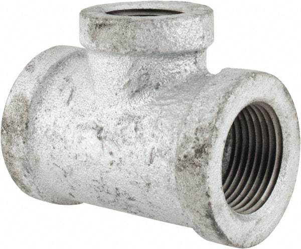 Made in USA - Class 150, 3/4 x 3/4 x 1/2" Galvanized Pipe Reducing Tee - Threaded, Malleable Iron - USA Tool & Supply