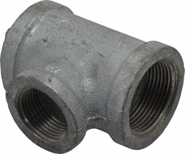 Made in USA - Class 150, 1-1/4 x 1-1/4 x 1" Galvanized Pipe Reducing Tee - Threaded, Malleable Iron - USA Tool & Supply