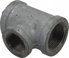 Made in USA - Class 150, 1-1/4 x 1-1/4 x 1" Galvanized Pipe Reducing Tee - Threaded, Malleable Iron - USA Tool & Supply