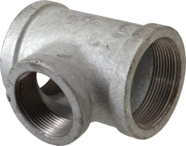 Made in USA - Class 150, 2 x 2 x 1-1/2" Galvanized Pipe Reducing Tee - Threaded, Malleable Iron - USA Tool & Supply