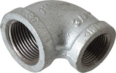 Made in USA - Class 150, 1 x 3/4" Galvanized Pipe Reducing Elbow - Threaded, Malleable Iron - USA Tool & Supply