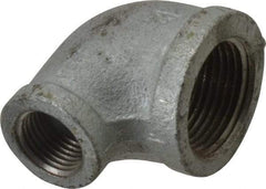 Made in USA - Class 150, 1 x 1/2" Galvanized Pipe Reducing Elbow - Threaded, Malleable Iron - USA Tool & Supply