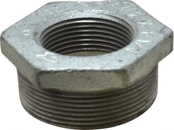 Made in USA - Class 150, 2 x 1-1/4" Galvanized Pipe Hex Bushing - Threaded, Malleable Iron - USA Tool & Supply