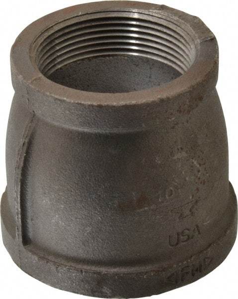 Made in USA - Size 3 x 2-1/2", Class 150, Malleable Iron Black Pipe Reducing Coupling - 150 psi, Threaded End Connection - USA Tool & Supply
