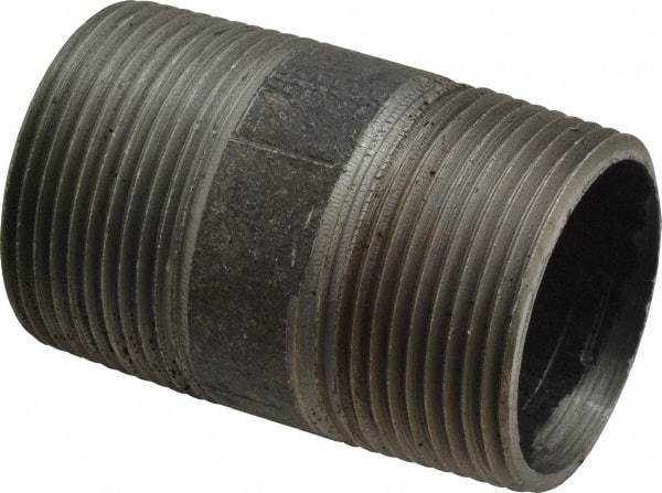 Made in USA - Schedule 40, 1-1/4" Diam x 2-1/2" Long Steel Black Pipe Nipple - Threaded - USA Tool & Supply