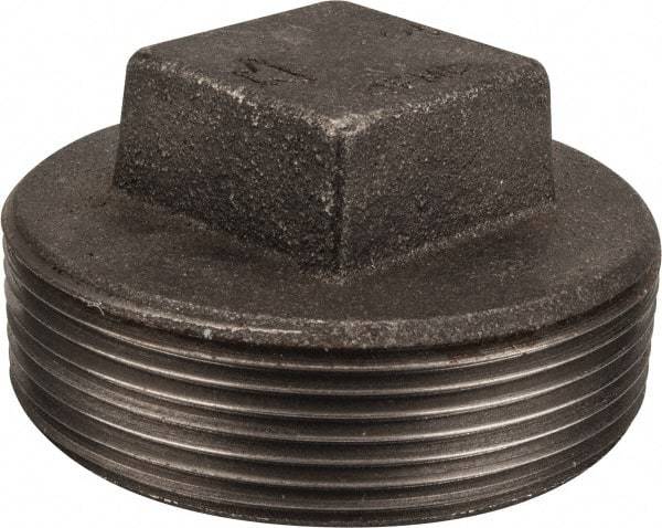 Made in USA - Size 3", Class 150, Malleable Iron Black Pipe Square Plug - 150 psi, Threaded End Connection - USA Tool & Supply