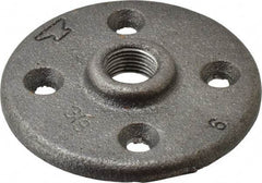 Made in USA - 3/8" Pipe, 3" OD, 5/8" Hub Length, Black Floor Pipe Flange - 2" Across Bolt Hole Centers, 1/4" Bolt Hole, 150 psi, Class 150 - USA Tool & Supply