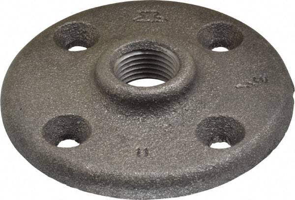 Made in USA - 1/2" Pipe, 3" OD, 5/8" Hub Length, Black Floor Pipe Flange - 2.1" Across Bolt Hole Centers, 1/4" Bolt Hole, 150 psi, Class 150 - USA Tool & Supply