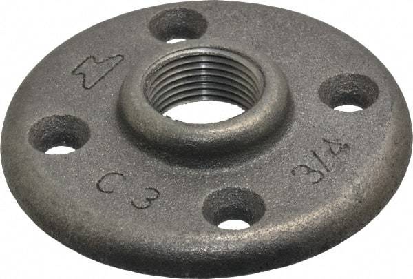 Made in USA - 3/4" Pipe, 3-1/4" OD, 5/8" Hub Length, Black Floor Pipe Flange - 2-1/2" Across Bolt Hole Centers, 1/4" Bolt Hole, 150 psi, Class 150 - USA Tool & Supply