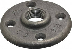 Made in USA - 3/4" Pipe, 3-1/4" OD, 5/8" Hub Length, Black Floor Pipe Flange - 2-1/2" Across Bolt Hole Centers, 1/4" Bolt Hole, 150 psi, Class 150 - USA Tool & Supply