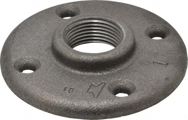 Made in USA - 1" Pipe, 4" OD, 11/16" Hub Length, Black Floor Pipe Flange - 3" Across Bolt Hole Centers, 1/4" Bolt Hole, 150 psi, Class 150 - USA Tool & Supply
