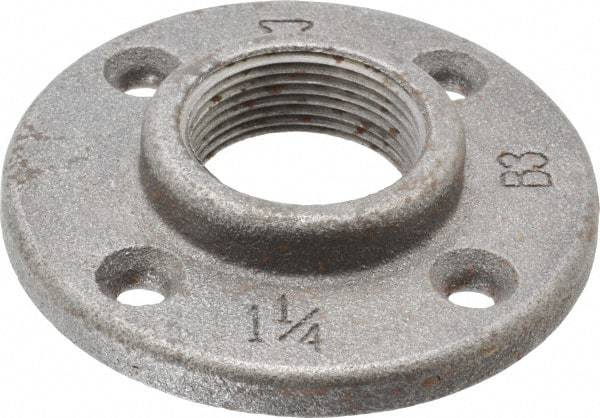 Made in USA - 1-1/4" Pipe, 4" OD, 13/16" Hub Length, Black Floor Pipe Flange - 3" Across Bolt Hole Centers, 1/4" Bolt Hole, 150 psi, Class 150 - USA Tool & Supply