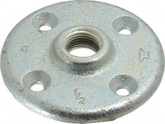 Made in USA - 1/2" Pipe, 3-1/2" OD, 5/8" Hub Length, Galvanized Floor Pipe Flange - 2-1/2" Across Bolt Hole Centers, 1/4" Bolt Hole, 150 psi, Class 150 - USA Tool & Supply