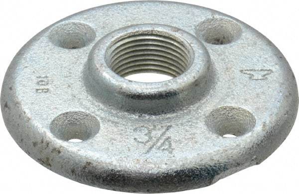 Made in USA - 3/4" Pipe, 3-1/2" OD, 5/8" Hub Length, Galvanized Floor Pipe Flange - 2-1/2" Across Bolt Hole Centers, 1/4" Bolt Hole, 150 psi, Class 150 - USA Tool & Supply