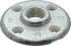 Made in USA - 3/4" Pipe, 3-1/2" OD, 5/8" Hub Length, Galvanized Floor Pipe Flange - 2-1/2" Across Bolt Hole Centers, 1/4" Bolt Hole, 150 psi, Class 150 - USA Tool & Supply