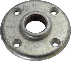 Made in USA - 1" Pipe, 4" OD, 11/16" Hub Length, Galvanized Floor Pipe Flange - 3" Across Bolt Hole Centers, 1/4" Bolt Hole, 150 psi, Class 150 - USA Tool & Supply