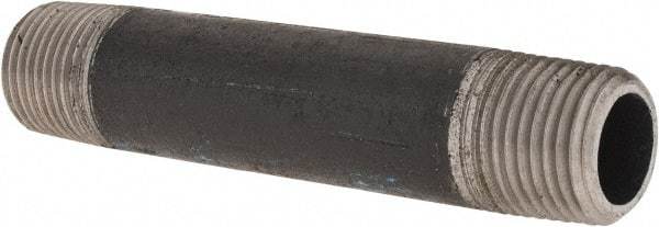 Made in USA - Schedule 80, 1/2" Diam x 4" Long Steel Black Pipe Nipple - Threaded - USA Tool & Supply