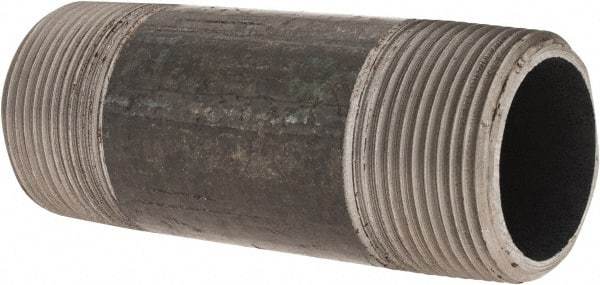 Made in USA - Schedule 80, 1-1/4" Diam x 4" Long Steel Black Pipe Nipple - Threaded - USA Tool & Supply