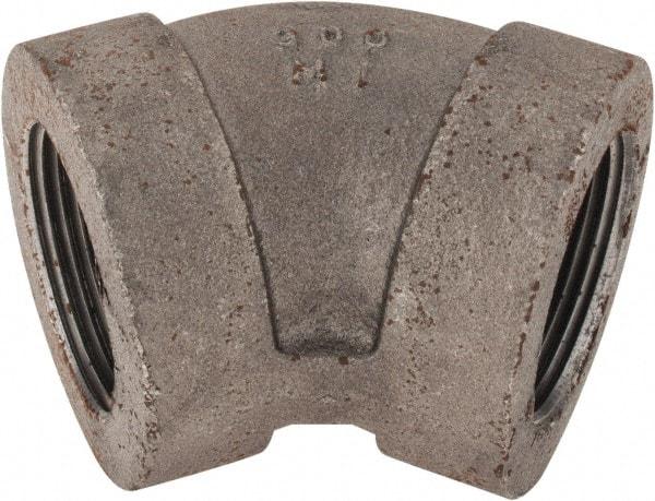 Made in USA - Size 1-1/4", Class 300, Malleable Iron Black Pipe 45° Elbow - 300 psi, Threaded End Connection - USA Tool & Supply