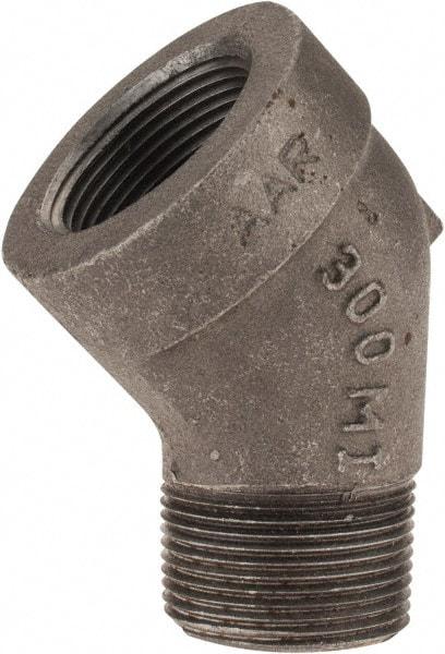 Made in USA - Size 1-1/4", Class 300, Malleable Iron Black Pipe 45° Street Elbow - 300 psi, Threaded End Connection - USA Tool & Supply