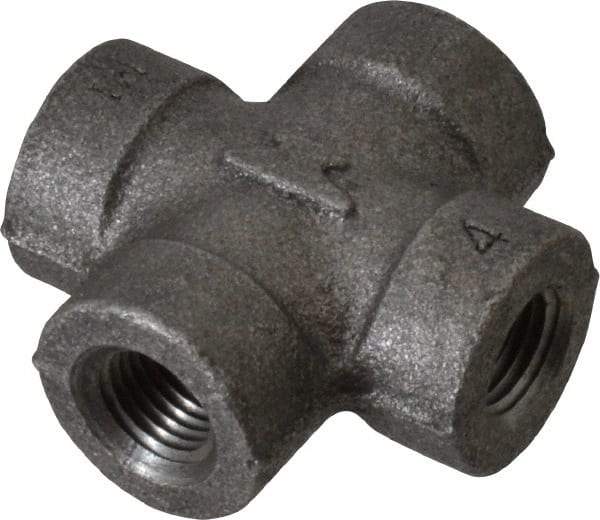Made in USA - Size 1/4", Class 300, Malleable Iron Black Pipe Cross - 300 psi, Threaded End Connection - USA Tool & Supply