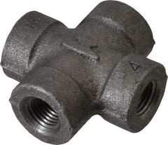 Made in USA - Size 1/4", Class 300, Malleable Iron Black Pipe Cross - 300 psi, Threaded End Connection - USA Tool & Supply