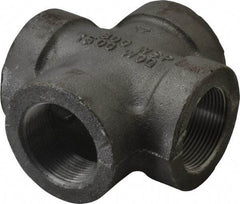 Made in USA - Size 1-1/2", Class 300, Malleable Iron Black Pipe Cross - 300 psi, Threaded End Connection - USA Tool & Supply