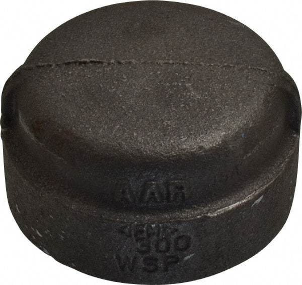 Made in USA - Size 1-1/2", Class 300, Malleable Iron Black Pipe End Cap - 300 psi, Threaded End Connection - USA Tool & Supply