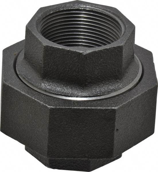 Made in USA - Size 1-1/2", Class 300, Malleable Iron Black Pipe Union - 300 psi, Threaded End Connection - USA Tool & Supply