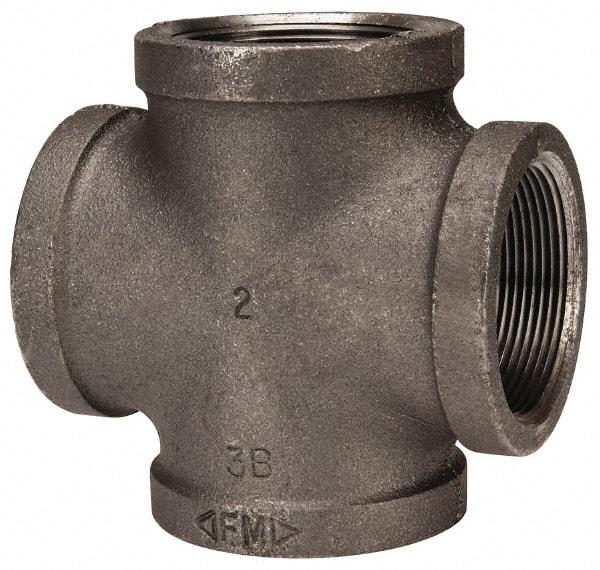 Made in USA - Size 2", Class 150, Malleable Iron Black Pipe Cross - 150 psi, Threaded End Connection - USA Tool & Supply